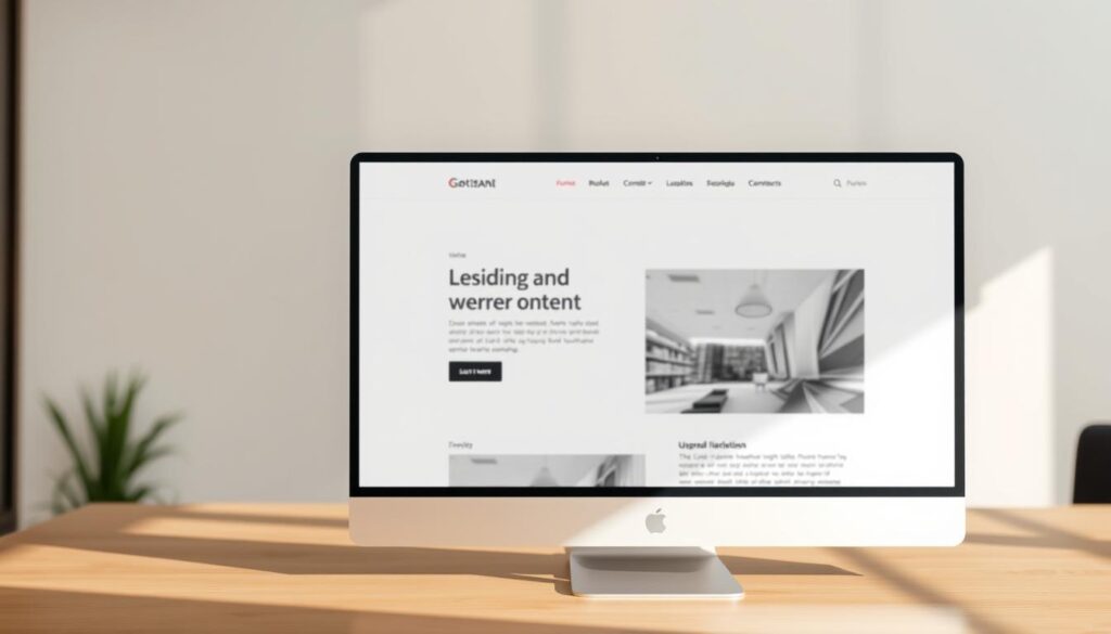 An elegant website structure with a clean, minimalist design. In the foreground, a sleek navigation menu with clearly labeled sections. The middle ground showcases the main content area, featuring a visually appealing layout with balanced typography and imagery. In the background, a subtle grid-like pattern or subtle textural elements add depth and visual interest. The lighting is soft and natural, creating a warm, inviting atmosphere. The overall scene captures the essence of a professional, user-friendly website that effectively communicates its purpose and content.
